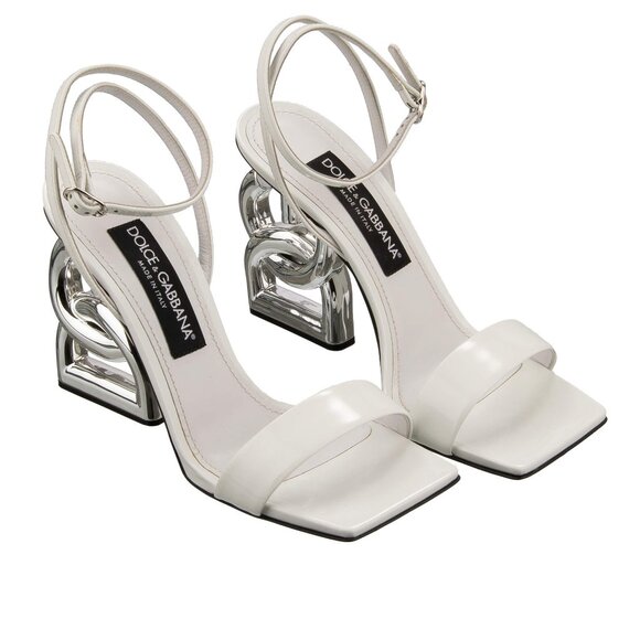 Dolce & Gabbana - DG Logo Leather Straps Sandals Heels Pumps SQUARE POP White 38 - Picture 2 of 5
